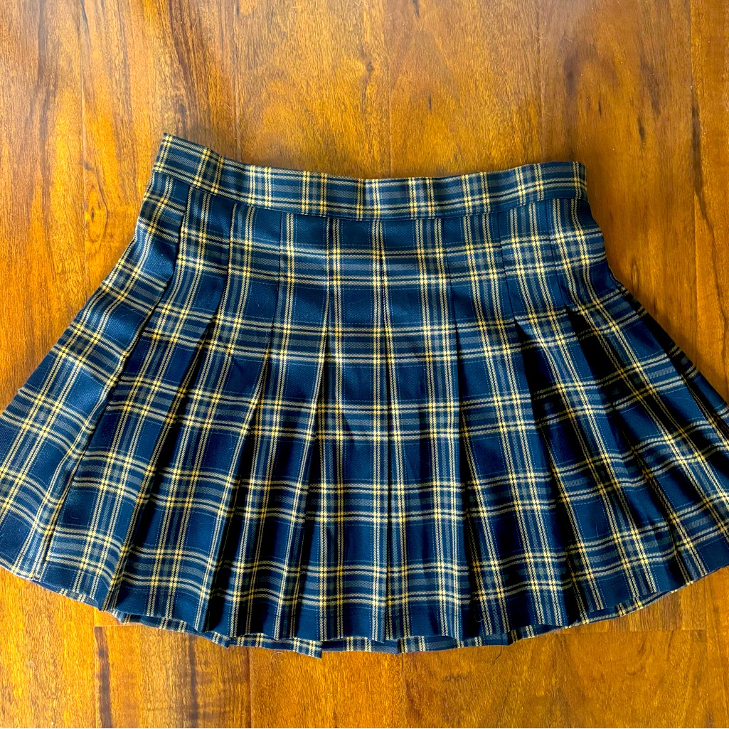 Full Tilt Plaid Blue Yellow Mini Pleated Skirt Size Xxl Side Zip